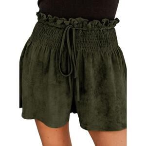New Amazon faux suede high wasted culottes olive side pockets drawstring waist